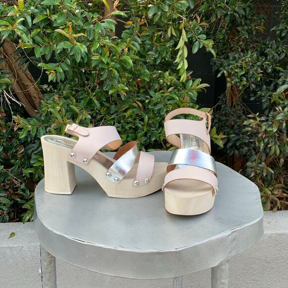 Marco Tozzi Italian Pink Silver Wood Leather S
Chunky Platform Sandals 39 8.5 - Picture 1 of 12